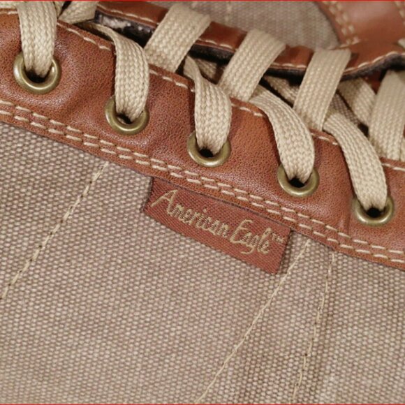 American Eagle Men's Sneakers Size 10 Brown Leather & Canvas Two Tone Lo-top - Picture 4 of 6